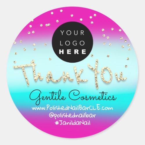 Thank You Gold Sweet 16th Logo Name  Blue Pink Classic Round Sticker