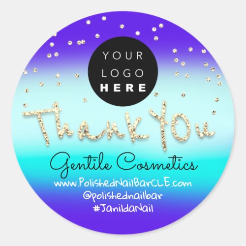 Thank You Gold Sweet 16th Logo Name  Blue Sky Classic Round Sticker