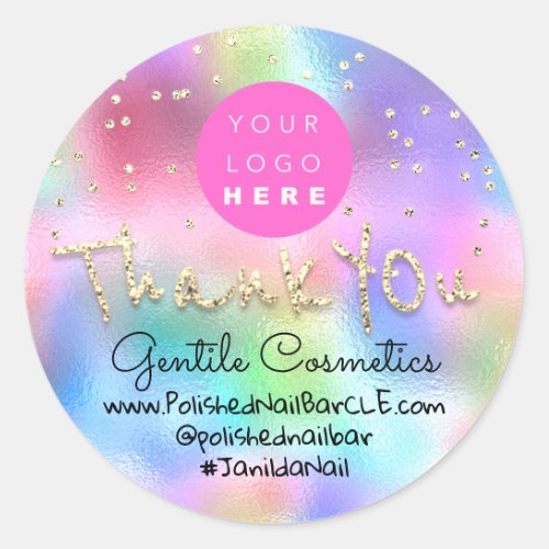 Thank You Gold Sweet 16th Logo Name  Holograph Classic Round Sticker