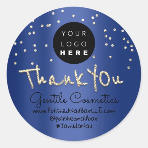 Thank You Gold Sweet 16th Logo Name Navy Gold Classic Round Sticker