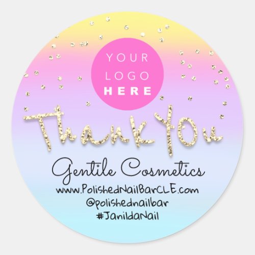 Thank You Gold Sweet 16th Logo Name  Ombre Blue Classic Round Sticker