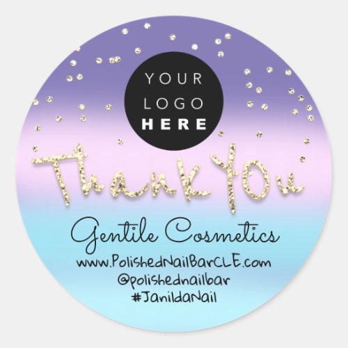 Thank You Gold Sweet 16th Logo Name Purple Pink Classic Round Sticker