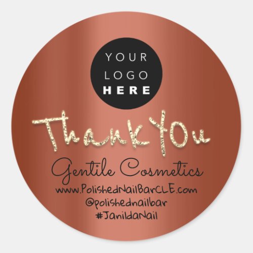 Thank You Gold Sweet 16th Logo Name Rose Brown Classic Round Sticker