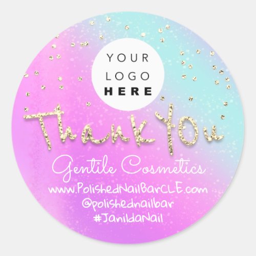 Thank You Gold Sweet 16th Logo Pink  Holograph Classic Round Sticker