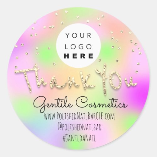Thank You Gold Sweet 16th Logo Pink  Holograph Classic Round Sticker