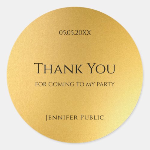 Thank You Gold Template Elegant Golden Design Classic Round Sticker