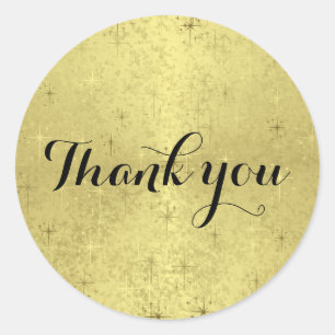 "Thank you" Golden Christmas Stars on Faux Foil Classic Round Sticker