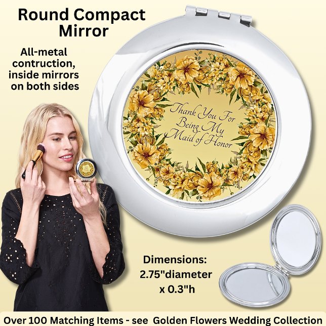 Thank You -  Golden Flowers Wedding Set  Compact Mirror (Creator Uploaded)