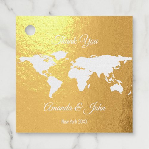 Thank You Golden Foil World Map Destination Globe Foil Favor Tags