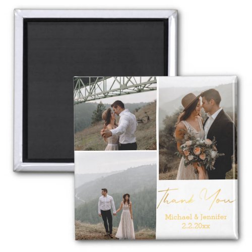 thank you golden handwriting wedding 3 photos magnet