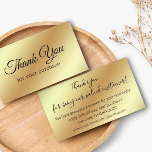 thank you golden  metallic modern calligraphy  business card