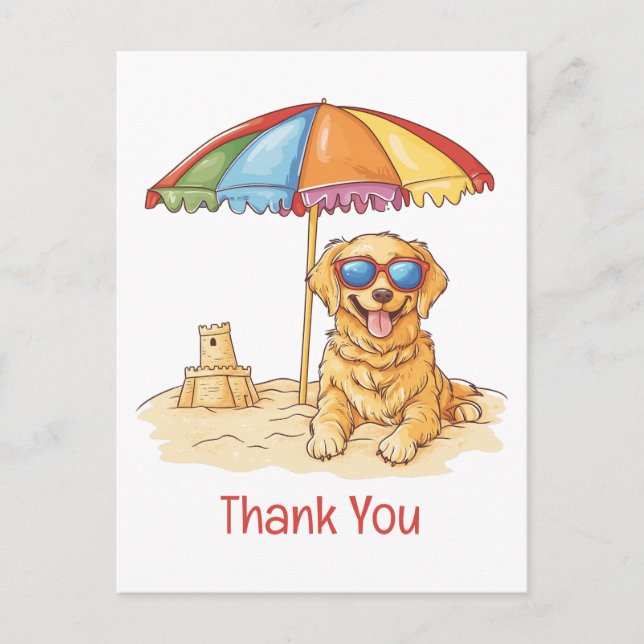 Thank You Golden Retriever Beach Dog Postcard (Front)
