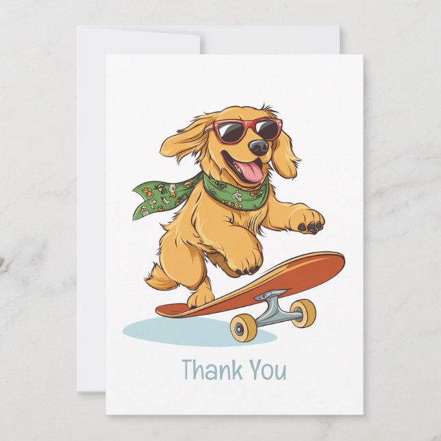 Thank You Golden Retriever Dog Skateboarding Card (Front)