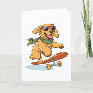 Thank You Golden Retriever Dog Skateboarding Card