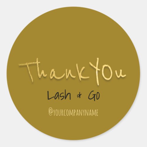 Thank You Golden Script Blue Mustard Favor Classic Round Sticker