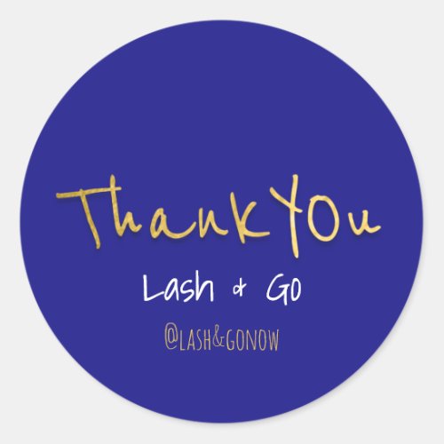 Thank You Golden Script Blue Navy Event Favor Classic Round Sticker