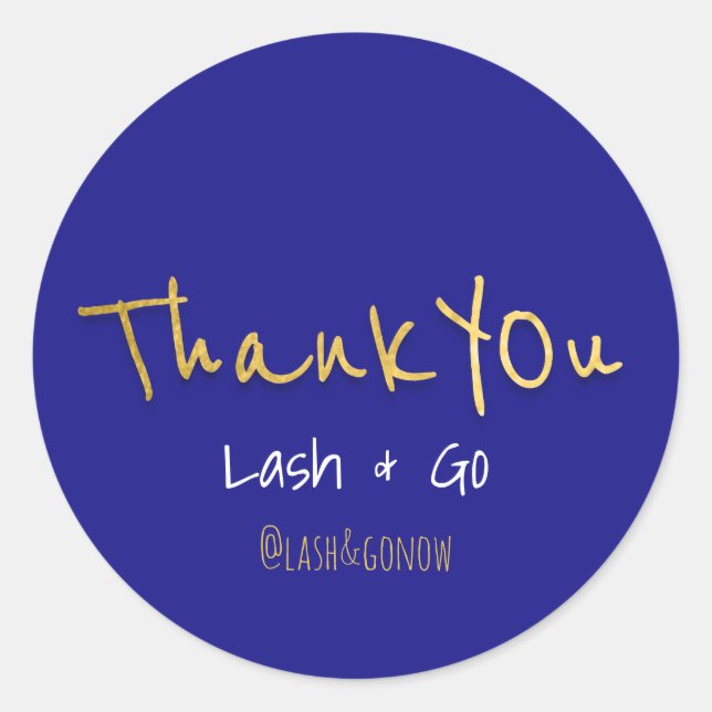 Thank You Golden Script Blue Navy Event Favor Classic Round Sticker (Front)