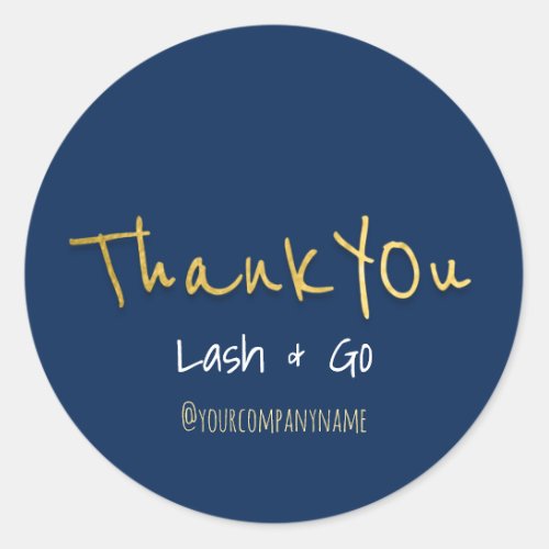 Thank You Golden Script Blue Navy Favor Classic Round Sticker