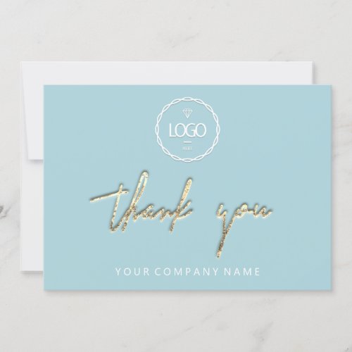 Thank You Golden Script Business  Logo Aqua Invitation