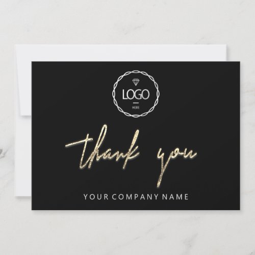 Thank You Golden Script Business  Logo Black Invitation