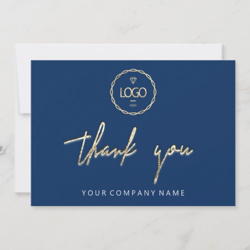 Thank You Golden Script Business  Logo Blue Navy Invitation