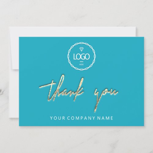 Thank You Golden Script Business  Logo Blue Script Invitation