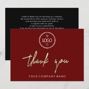 Thank You Golden Script Business Logo Burgundy Invitation