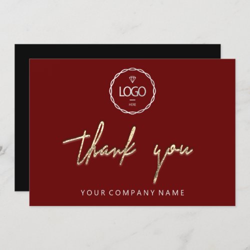 Thank You Golden Script Business  Logo Burgundy Invitation