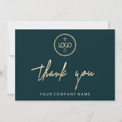 Thank You Golden Script Business  Logo Teal Green Invitation