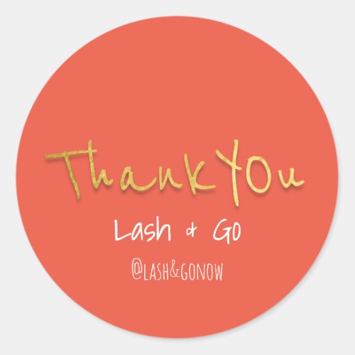 Thank You Golden Script Coral Wedding Event Favor Classic Round Sticker