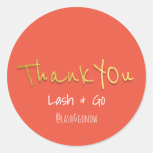 Thank You Golden Script Coral Wedding Event Favor Classic Round Sticker