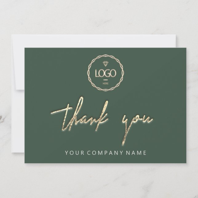 Thank You Golden Script  Logo Script Green Invitation (Front)