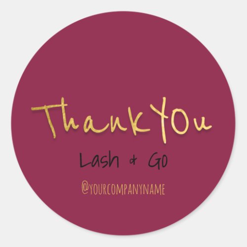 Thank You Golden Script Marsala Berry Event Favor Classic Round Sticker