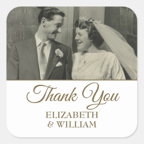 Thank You Golden Script Wedding Anniversary Photo Square Sticker