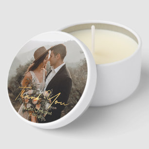 thank you golden script wedding photo mini candle favors
