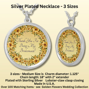 Thank You, Golden Yellow Flowers Wedding Set Silver Plated Necklace