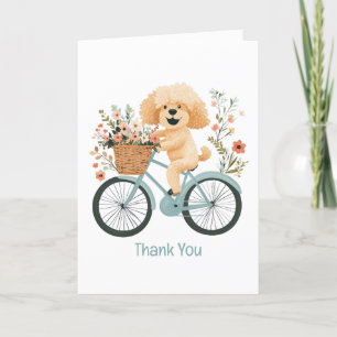 Thank You Goldendoodle Dog Biking Spring Flowers Card