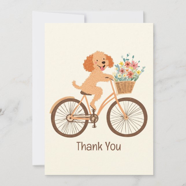 Thank You Goldendoodle Dog Biking Spring Flowers Card (Front)
