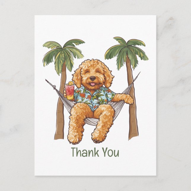 Thank You Goldendoodle Dog In Hawaiian Top Postcard (Front)