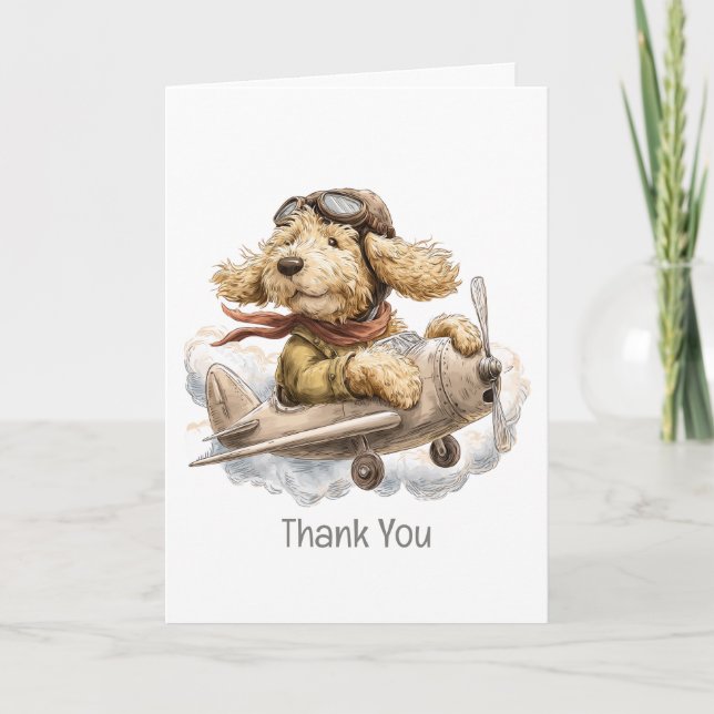 Thank You Goldendoodle Dog Pilot Airplane Card (Front)