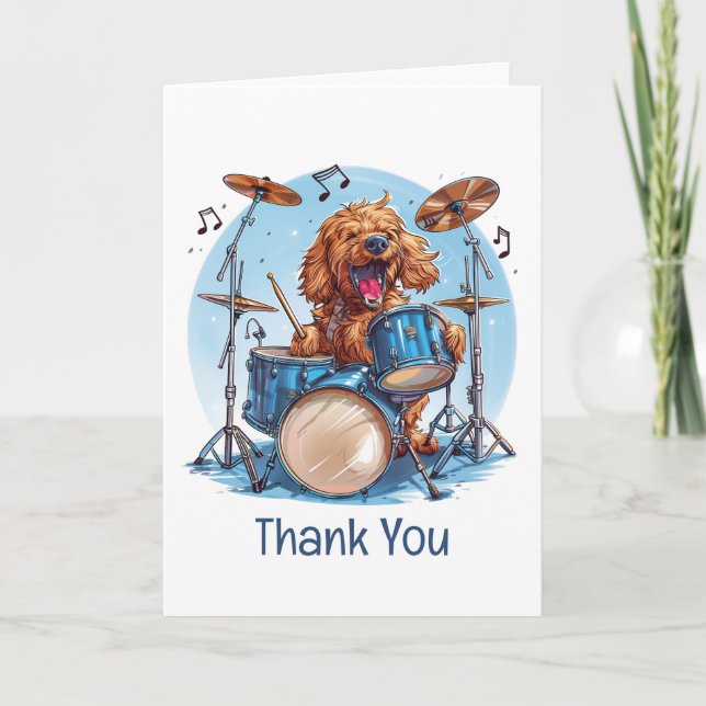 Thank You Goldendoodle Dog Playing Drums Card (Front)
