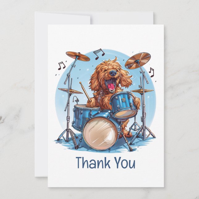 Thank You Goldendoodle Dog Playing Drums Card (Front)
