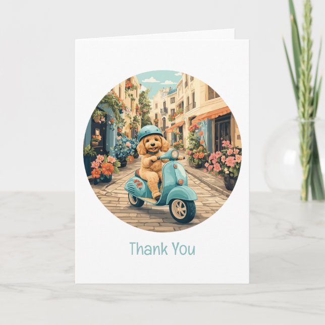 Thank You Goldendoodle Dog Riding Scooter Card (Front)
