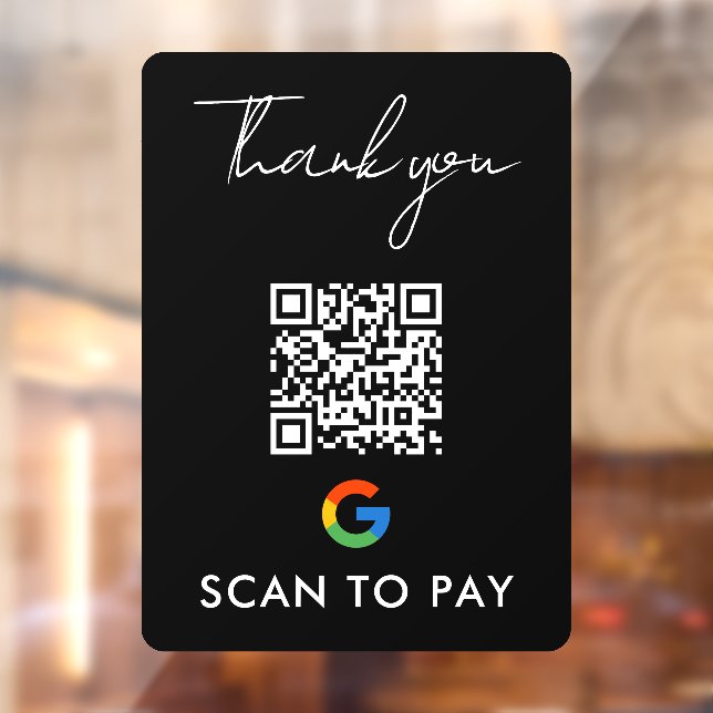 Thank You Google Pay QR Code Scan to Pay Black Window Cling (Sheet 2)