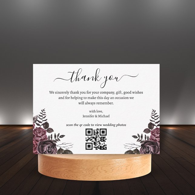 thank you gothic floral wedding qr code note card (Creator Uploaded)