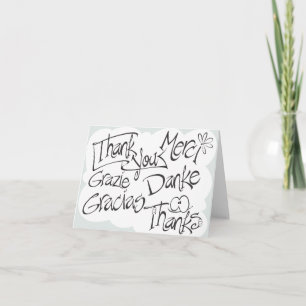 Thank You, Gracias, Merci, Thanks, Black & White Letterpress Thank You Card