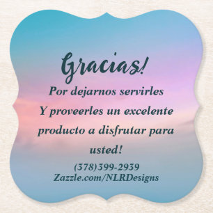 Thank You Gracias Sky Blue Pink Edit Your Own Paper Coaster