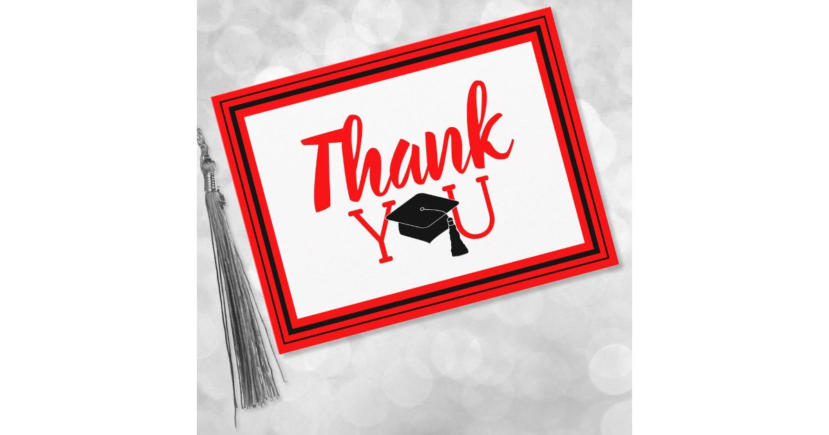Thank You Grad Cap Red and Black Postcard | Zazzle