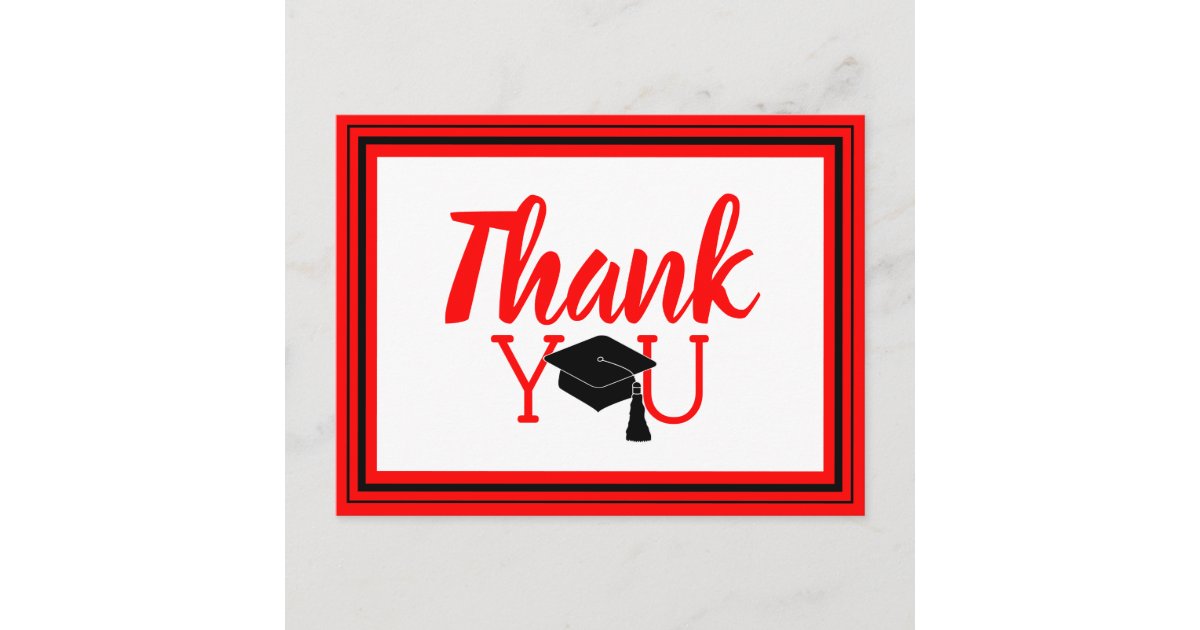 Thank You Grad Cap Red and Black Postcard | Zazzle