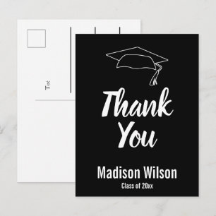Thank You Grad's Name Black and White Graduation Announcement Postcard